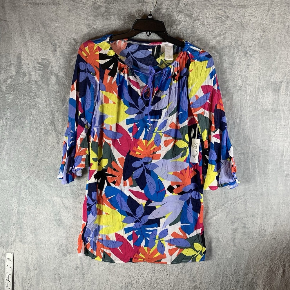 Anne Cole Women's Swimsuit Cover Up Dress XS / S Floral Hawaiian 3/4 Bell Sleeve